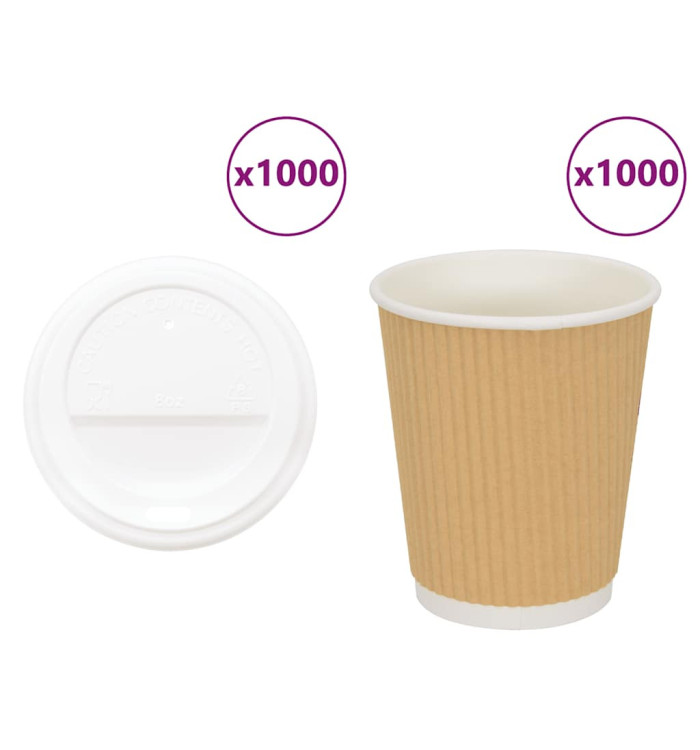 Tasses à café en papier avec couvercles 1000 pcs 8oz 200ml | Mobilier & Déco