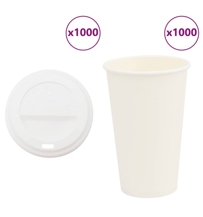Tasses à café en papier avec couvercles 1000 pcs 16oz 400ml | Mobilier & Déco