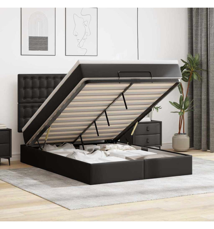  Cadre de lit ottoman avec matelas noir 140x200 cm similicuir | Mobilier & Déco