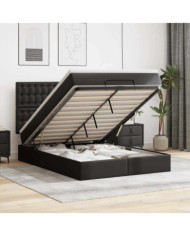  Cadre de lit ottoman avec matelas noir 140x200 cm similicuir | Mobilier & Déco