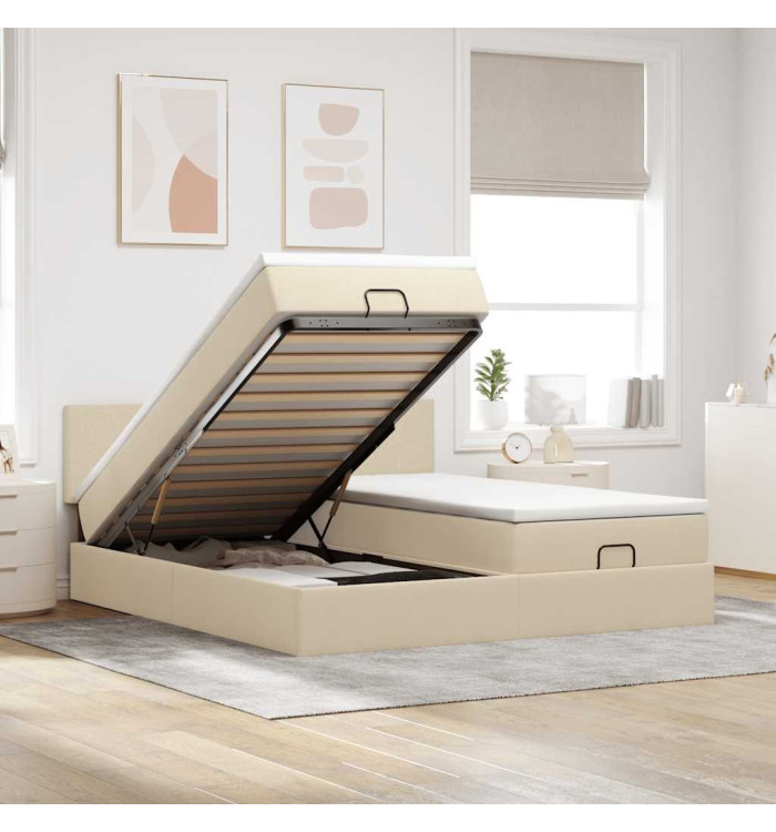  Cadre de lit ottoman avec matelas crème 180x200 cm tissu | Mobilier & Déco