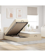  Cadre de lit ottoman avec matelas crème 180x200 cm tissu | Mobilier & Déco
