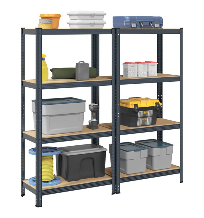 Étagères de rangement à 4 niveaux 2 pcs acier bois d'ingénierie | Mobilier & Déco