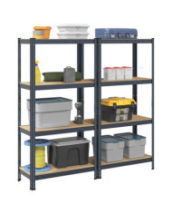Étagères de rangement à 4 niveaux 2 pcs acier bois d'ingénierie | Mobilier & Déco