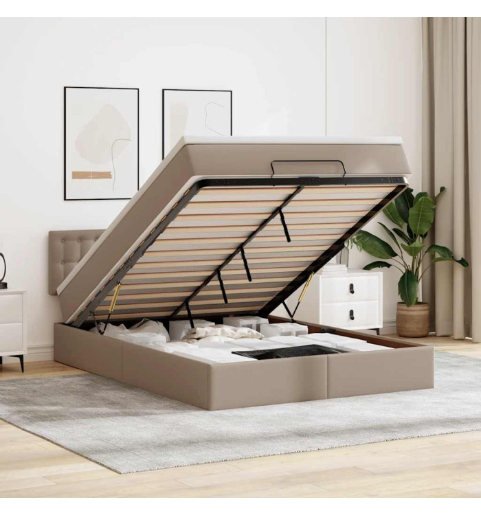  Cadre de lit ottoman et matelas cappuccino 140x190cm similicuir | Mobilier & Déco