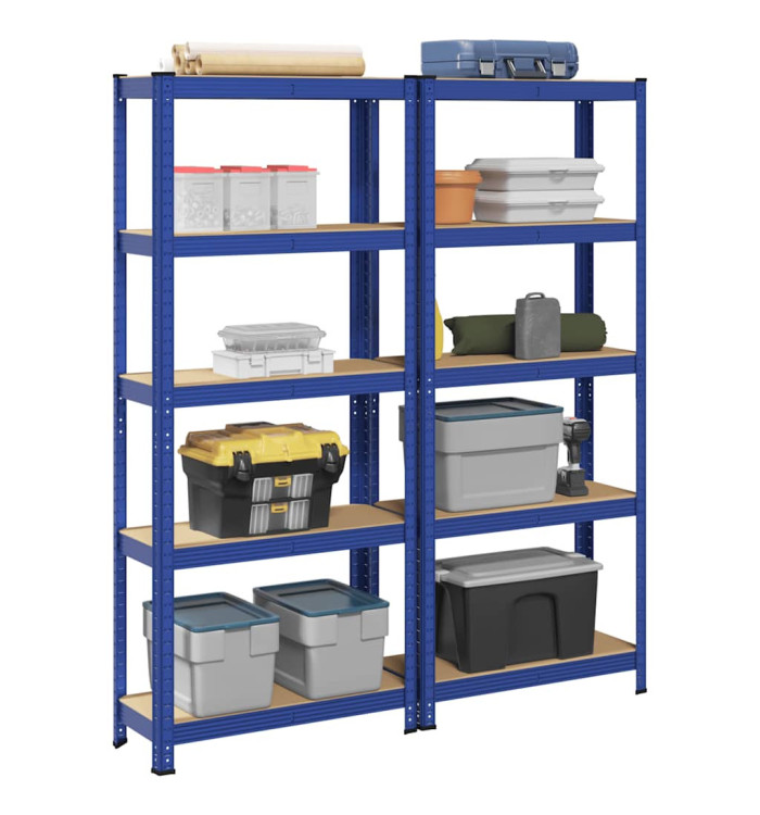 Étagères de rangement à 5 niveaux 2 pcs Bleu Acier et bois | Mobilier & Déco