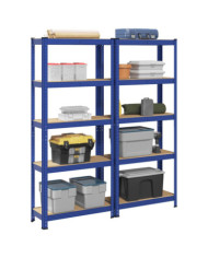 Étagères de rangement à 5 niveaux 2 pcs Bleu Acier et bois | Mobilier & Déco