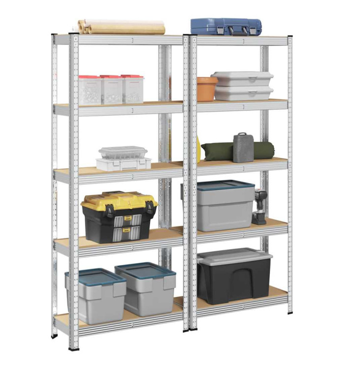 Étagères de rangement à 5 niveaux 2 pcs acier bois d'ingénierie | Mobilier & Déco