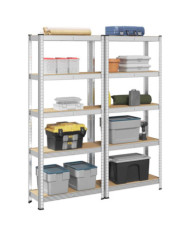 Étagères de rangement à 5 niveaux 2 pcs acier bois d'ingénierie | Mobilier & Déco