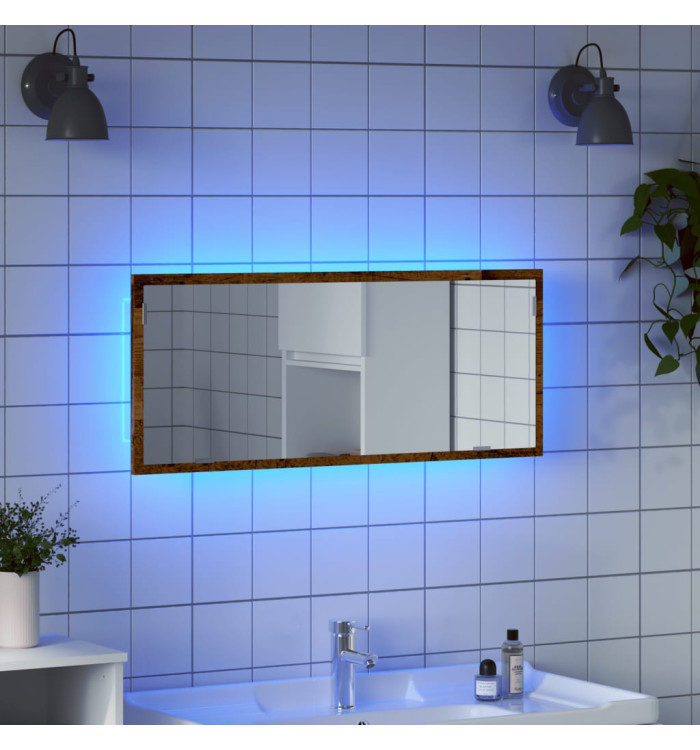 Miroir de salle de bain à LED vieux bois bois d'ingénierie | Mobilier & Déco