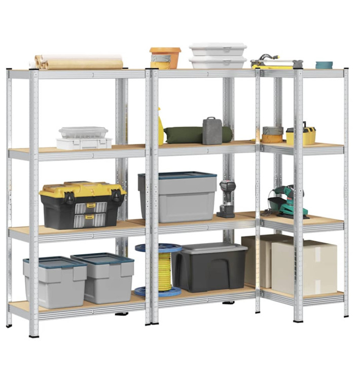 Étagères de rangement à 4 niveaux 3 pcs acier bois d'ingénierie | Mobilier & Déco