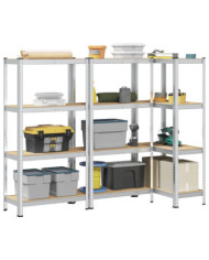 Étagères de rangement à 4 niveaux 3 pcs acier bois d'ingénierie | Mobilier & Déco