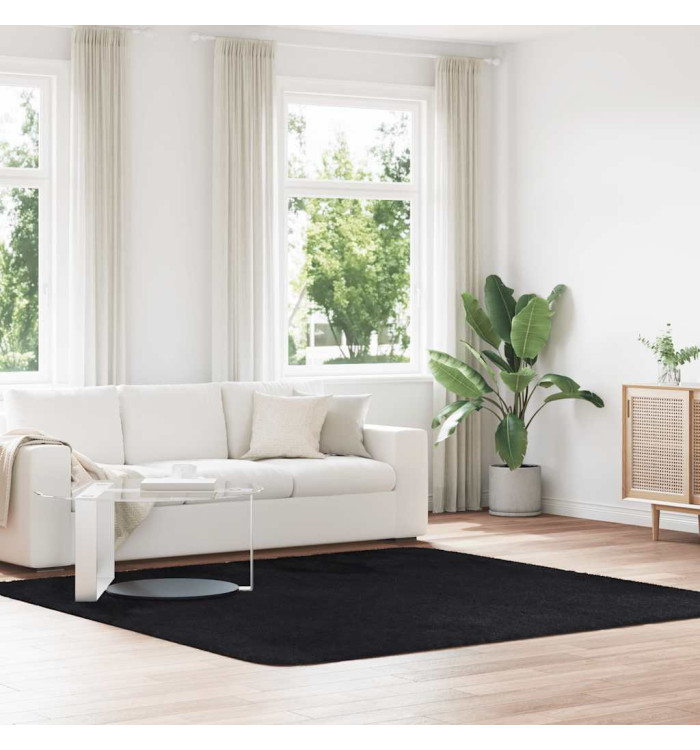 Tapis shaggy à poils longs NAVARRA noir 240x240 cm polyester | Mobilier & Déco