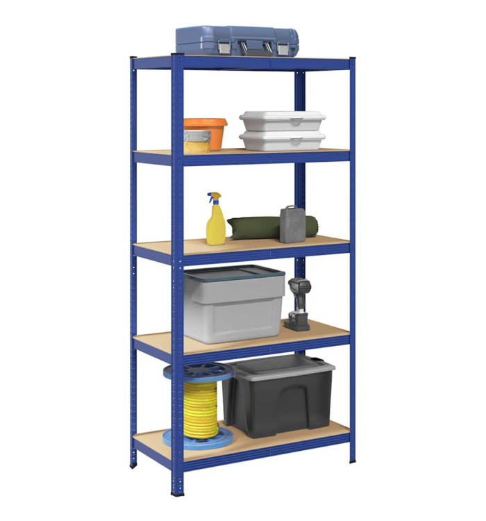 Étagère de rangement à 5 niveaux Bleu Acier et bois ingénierie | Mobilier & Déco