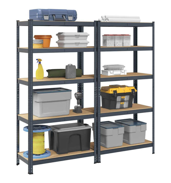 Étagère à 5 niveaux 2 pcs anthracite acier et bois ingénierie | Mobilier & Déco
