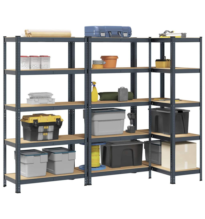 Étagère à 5 niveaux 3 pcs anthracite acier et bois ingénierie | Mobilier & Déco