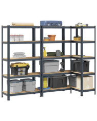 Étagère à 5 niveaux 3 pcs anthracite acier et bois ingénierie | Mobilier & Déco