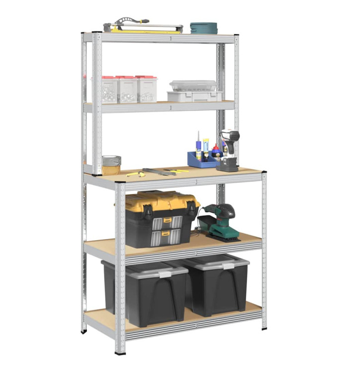 Table de travail avec étagères 5 niveaux Argenté Acier | Mobilier & Déco