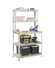 Table de travail avec étagères 5 niveaux Argenté Acier | Mobilier & Déco