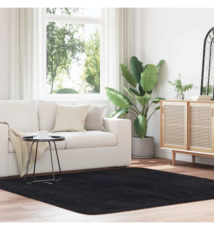 Tapis shaggy à poils longs NAVARRA noir 200x200 cm polyester | Mobilier & Déco