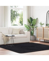 Tapis shaggy à poils longs NAVARRA noir 200x200 cm polyester | Mobilier & Déco