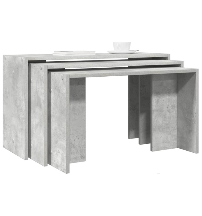 Tables gigognes 3 pcs gris béton bois d'ingénierie | Mobilier & Déco