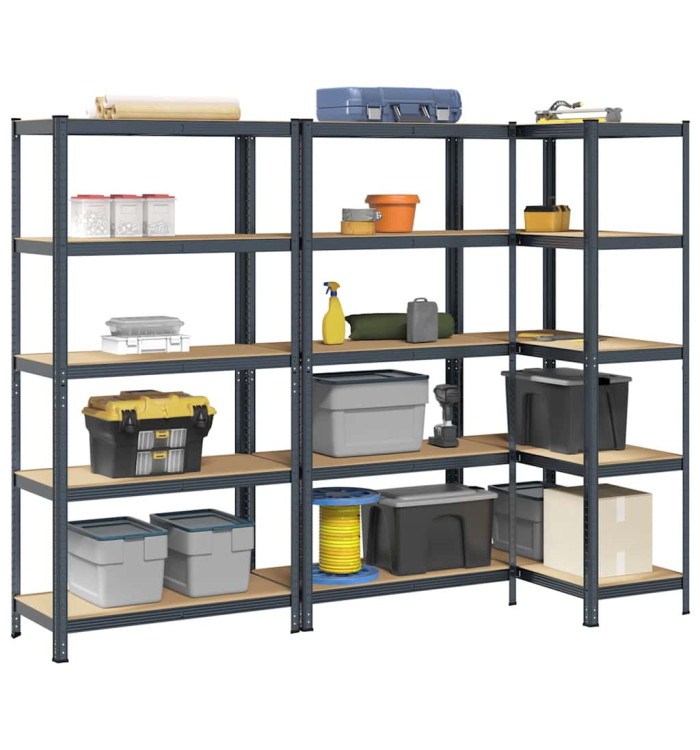 Étagères de rangement 5 niveaux 3 pcs acier bois d'ingénierie | Mobilier & Déco