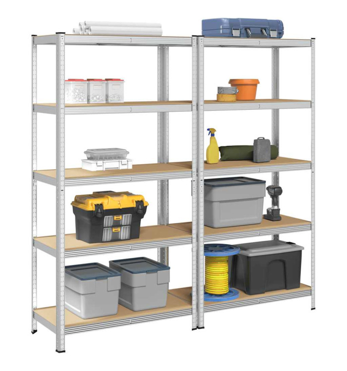 Étagères de rangement à 5 niveaux 2 pcs acier bois d'ingénierie | Mobilier & Déco
