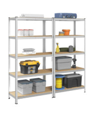 Étagères de rangement à 5 niveaux 2 pcs acier bois d'ingénierie | Mobilier & Déco