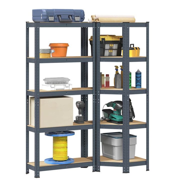 Ensemble d'étagères à 5 niveaux 2 pcs acier bois d'ingénierie | Mobilier & Déco