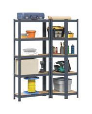 Ensemble d'étagères à 5 niveaux 2 pcs acier bois d'ingénierie | Mobilier & Déco