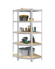 Étagère d'angle à 5 niveaux Argenté Acier et bois d'ingénierie | Mobilier & Déco