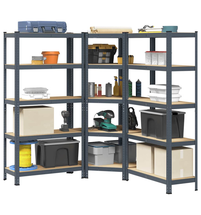 Ensemble d'étagères à 5 niveaux 3 pcs acier bois d'ingénierie | Mobilier & Déco