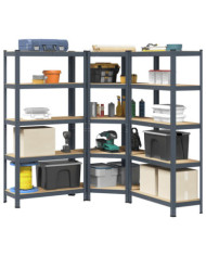 Ensemble d'étagères à 5 niveaux 3 pcs acier bois d'ingénierie | Mobilier & Déco