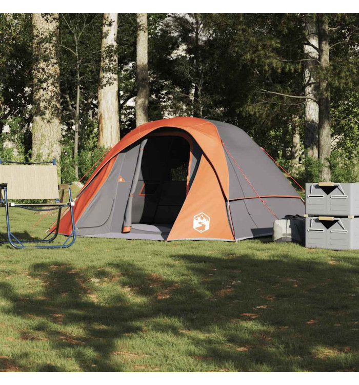 Tente de camping de cabine 4 personnes gris orange imperméable | Mobilier & Déco