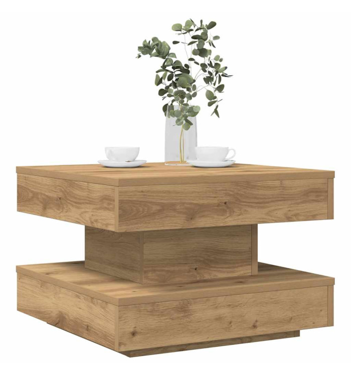 Table basse rotative à 360 degrés chêne artisanal 50x50x34,5 cm | Mobilier & Déco