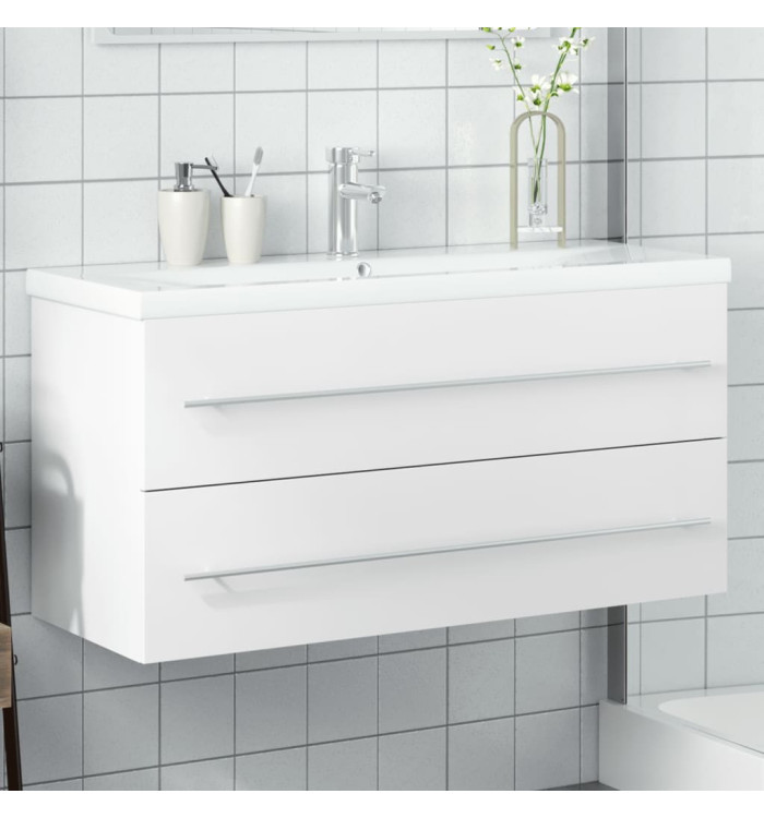 Armoire lavabo de salle de bain avec bassin intégré blanc | Mobilier & Déco