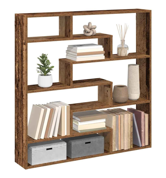 Étagère cube murale 7 compartiments vieux bois bois ingénierie | Mobilier & Déco