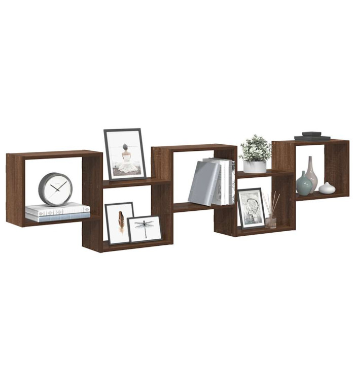 Étagère cube murale 5 compartiments chêne marron | Mobilier & Déco