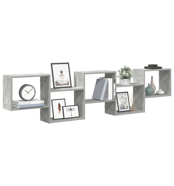 Étagère cube murale 5 compartiments gris béton bois ingénierie | Mobilier & Déco