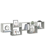 Étagère cube murale 5 compartiments gris béton bois ingénierie | Mobilier & Déco