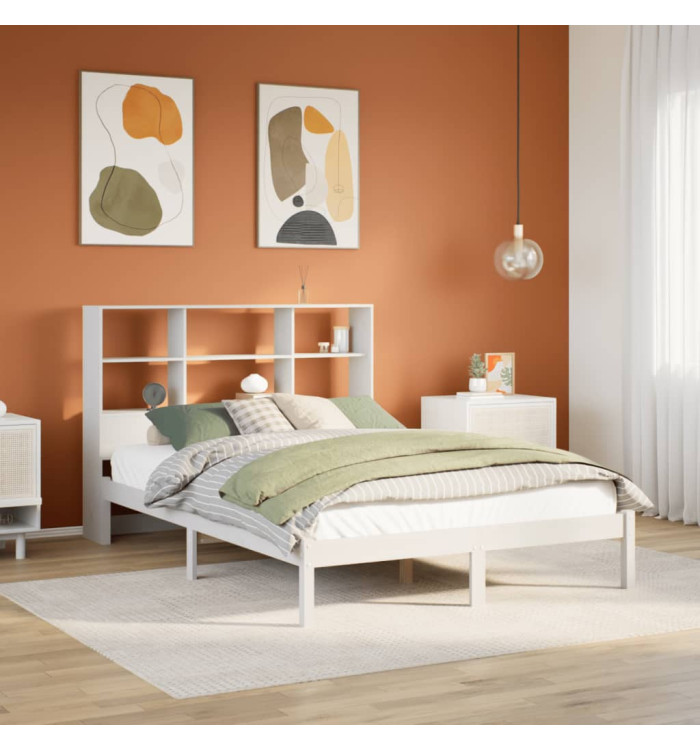Lit bibliothèque sans matelas blanc 135x190 cm bois pin massif | Mobilier & Déco
