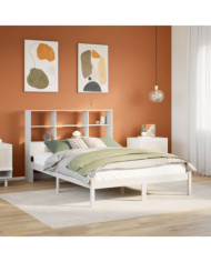 Lit bibliothèque sans matelas blanc 135x190 cm bois pin massif | Mobilier & Déco