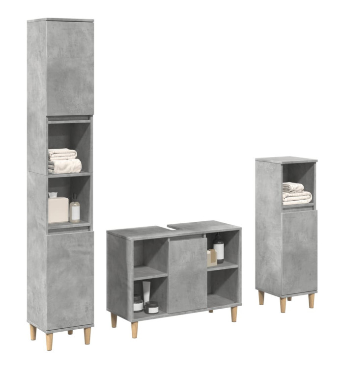 Ensemble de meubles de salle de bain 3 pcs gris béton | Mobilier & Déco