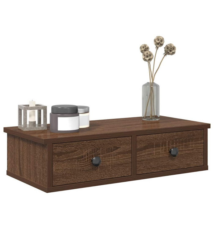 Étagère murale avec tiroirs chêne marron bois d'ingénierie | Mobilier & Déco