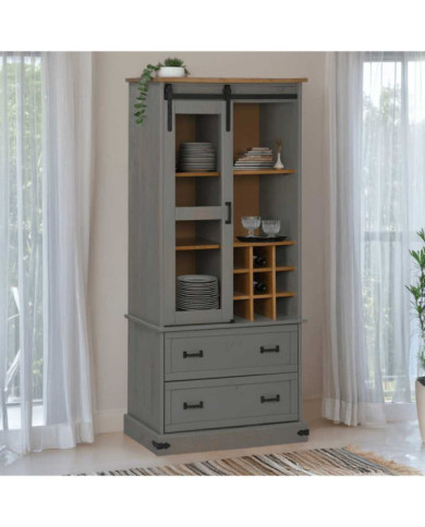 Armoire à vin HALDEN casiers à vin porte coulissante gris pin | Mobilier & Déco
