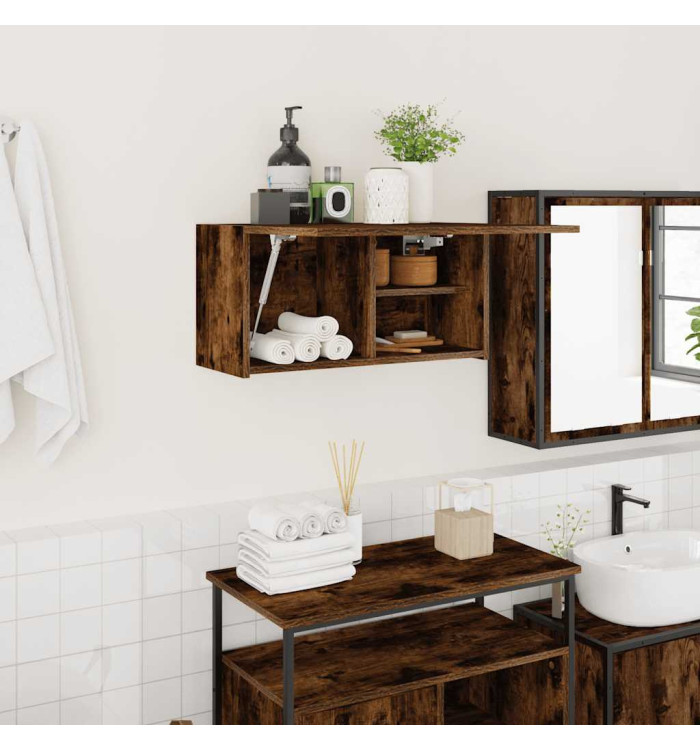 Armoire murale de bain chêne fumé 60x25x30 cm bois d'ingénierie | Mobilier & Déco