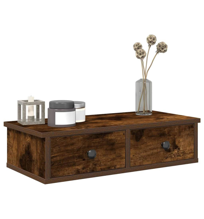 Étagère murale avec tiroirs chêne fumé bois d'ingénierie | Mobilier & Déco