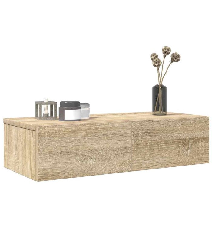 Étagère murale avec tiroirs chêne sonoma bois d'ingénierie | Mobilier & Déco