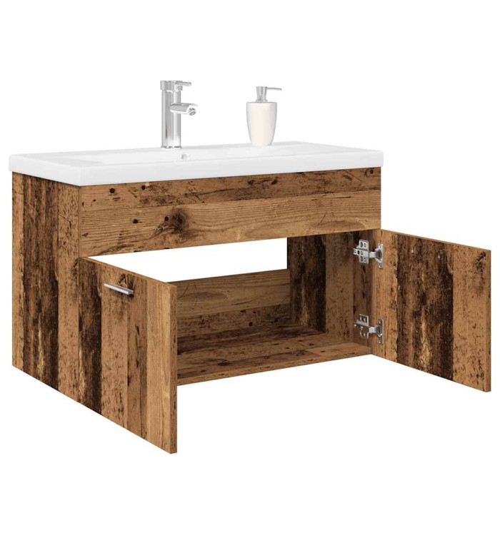 Meuble lavabo avec bassin et robinet intégrés vieux bois | Mobilier & Déco